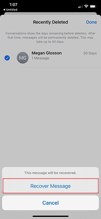 Сообщения iOS 16 Восстановление Восстановить сообщение
