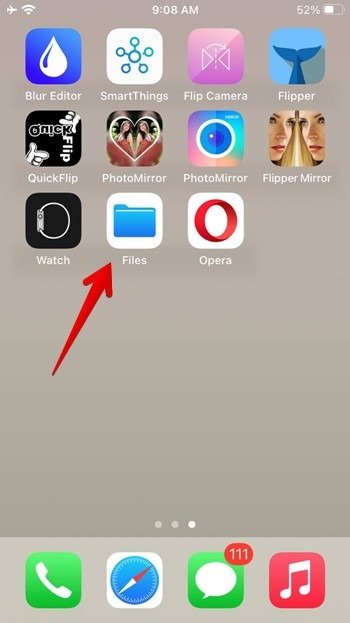 Открыто приложение «Файлы» на iPhone