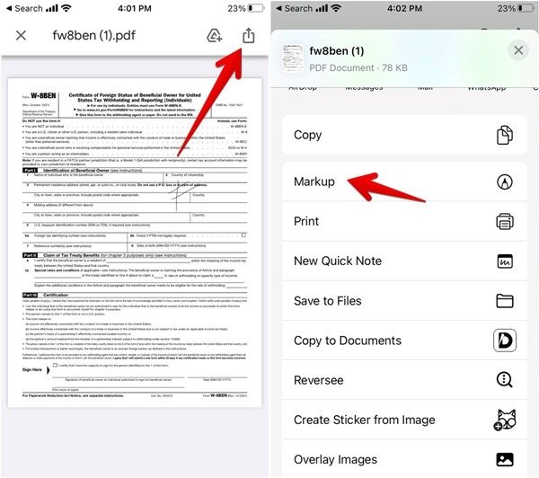 Разметка PDF-файла Gmail для iPhone