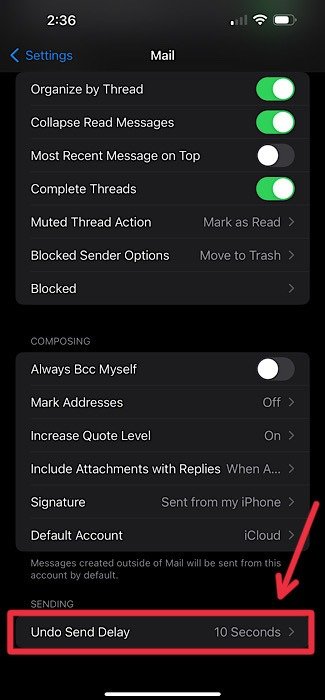 Задержка отмены отправки электронной почты Iphone
