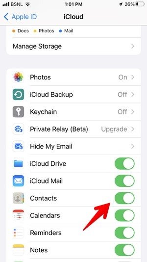 Включить контакты Iphone ICloud