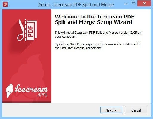 Экран установки PDF Split and Merge.