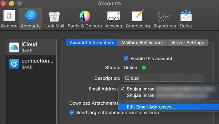 Псевдонимы электронной почты Icloud Настройки почты Mac