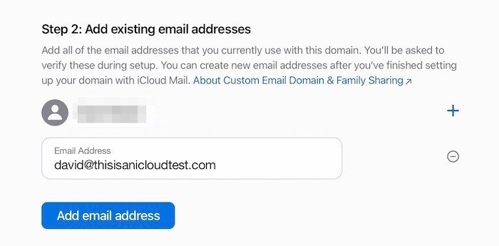 Пользовательский домен Icloud Mail Добавить адрес электронной почты 1