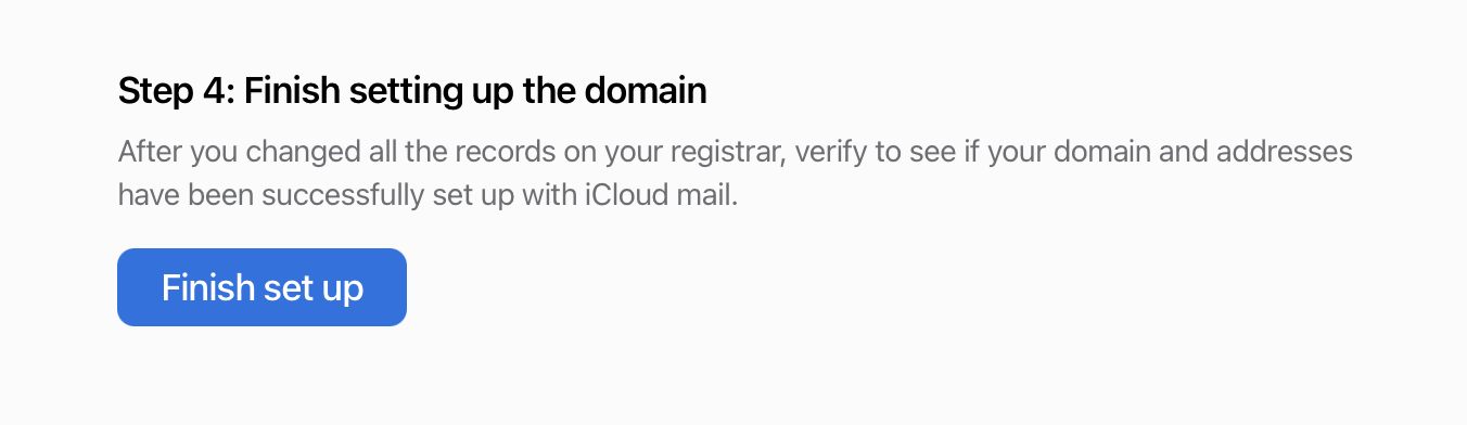 Завершение создания пользовательского домена Icloud Mail