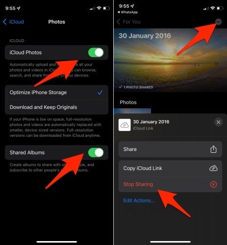 Опция «Отключить общий доступ к фотографиям» в Icloud iOS 15