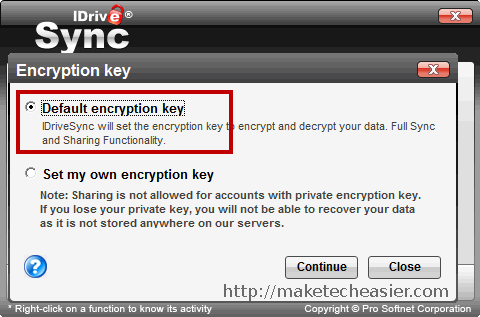 Ключ шифрования iDriveSync