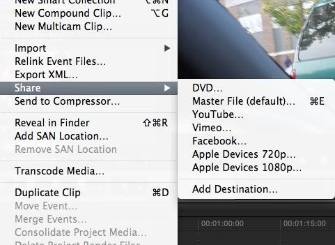 переход от imovie к Final Cut Pro: Совместное использование