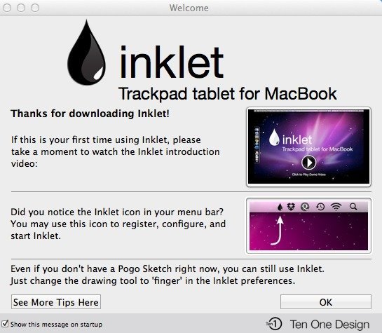 Экран приветствия Inklet познакомит вас с приложением.