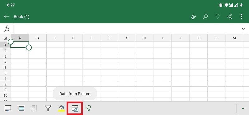Вставка данных из изображения Данные Excel Android из изображения