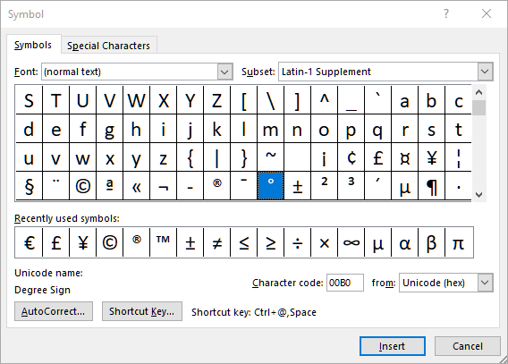 Вставить символ степени Меню символов Microsoft Word