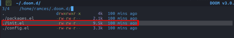 Снимок экрана, показывающий файл init.el для Doom Emacs.