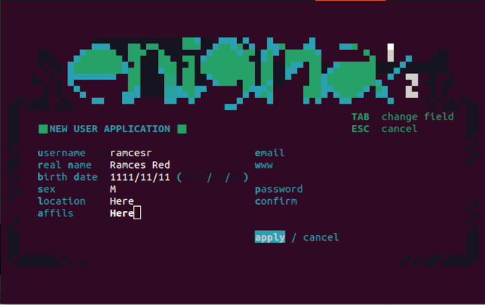 Установите Enigmabbs Linux 18, наполовину заполненную форму