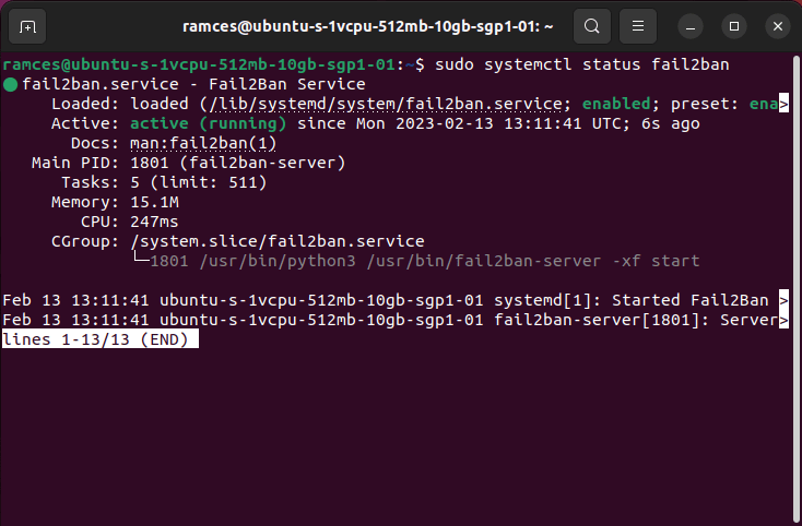 Окно терминала, показывающее работающую службу <h2><span id=