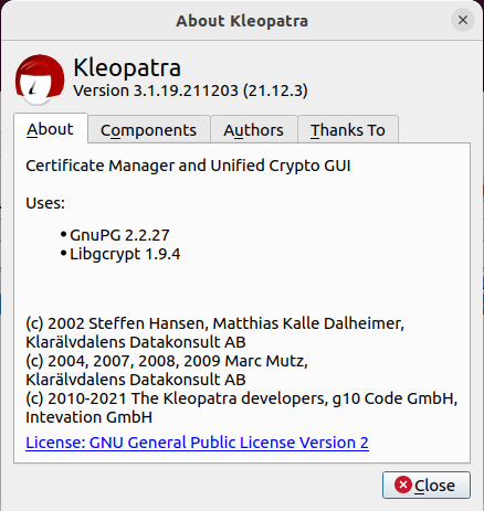 Скриншот версии программы GNU Kleopatra.