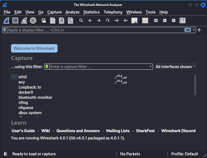 Установите образец Kali Linux 03 Wireshark