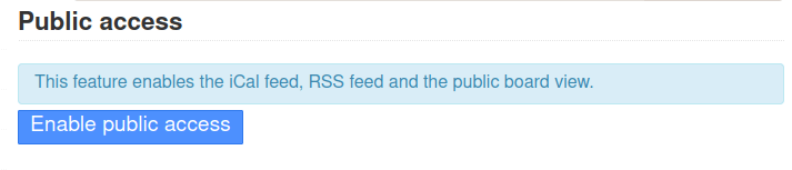 Скриншот, показывающий кнопку «Включить публичный доступ» в Kanboard.