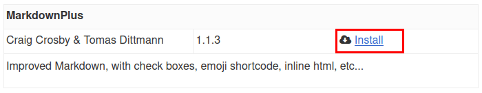 Снимок экрана, на котором выделена кнопка «Установить» для плагина MarkdownPlus.
