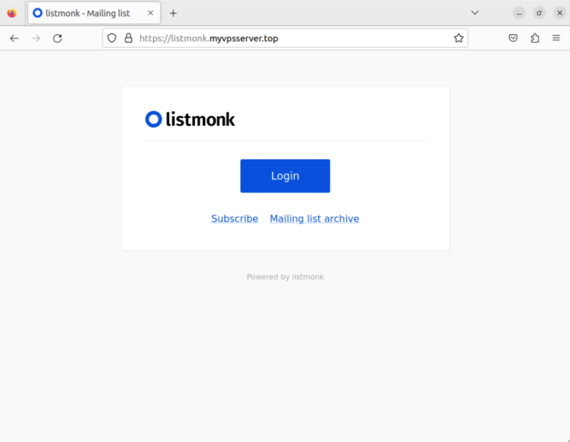 Снимок экрана, показывающий экран входа в Listmonk.