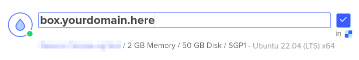 Скриншот имени хоста машины в Digitalocean.