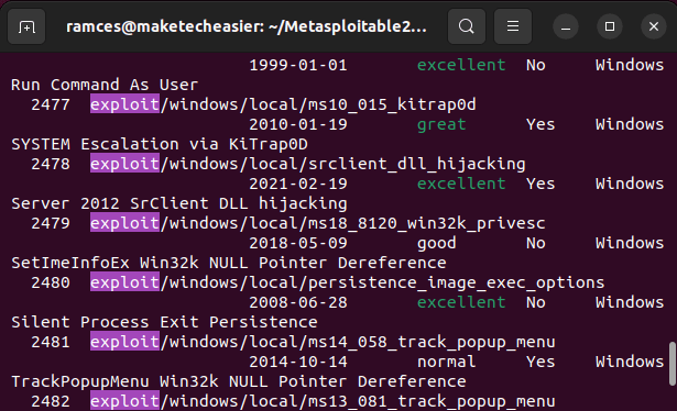 Установите список эксплойтов Metasploit Linux 03