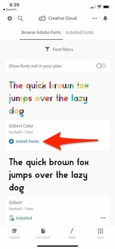 Установить новые шрифты Ios13 Font Tab Arrow