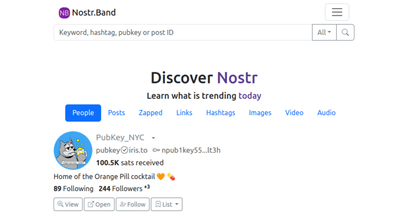 Скриншот веб-страницы Nostr.Band.