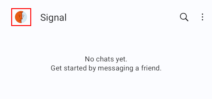 Снимок экрана, на котором выделен значок пользователя на домашней странице приложения Signal Mobile.