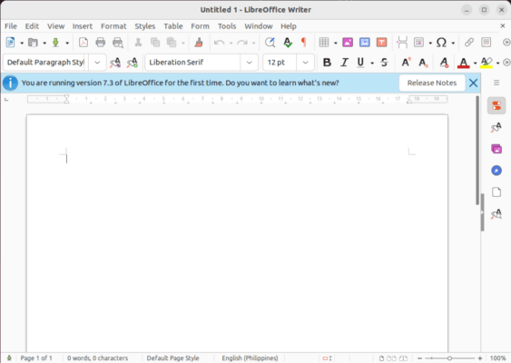 Экран Libreoffice Writer по умолчанию.