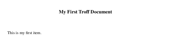 PDF-файл документа Troff, показывающий простой элемент списка.