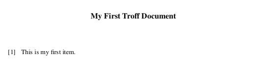 PDF-файл документа Troff, в котором показан один элемент списка с маркером.