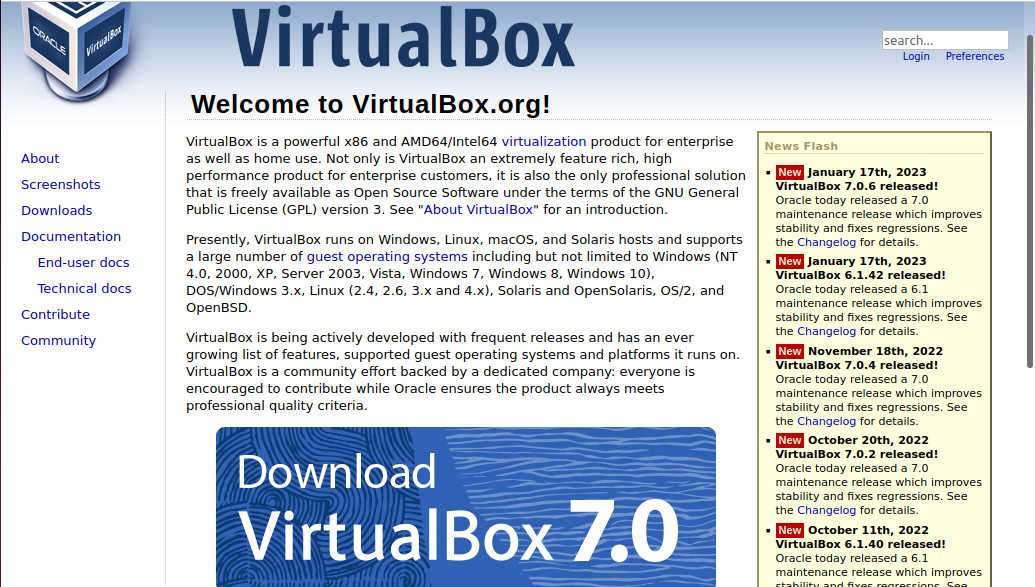 Скриншот сайта VirtualBox.