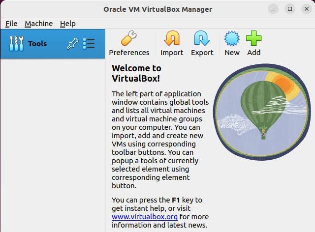 Скриншот целевой страницы VirtualBox 7.0.