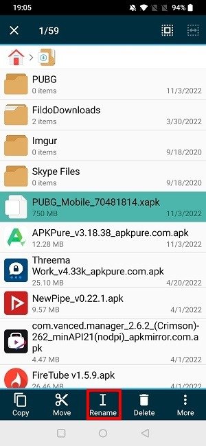 Установить файловый менеджер Xapk. Изменить имя.