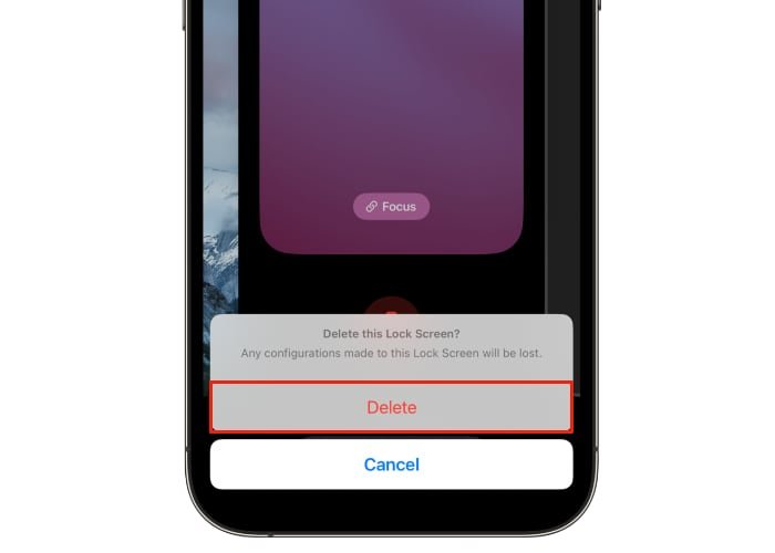 Кнопка удаления экрана блокировки iOS 16
