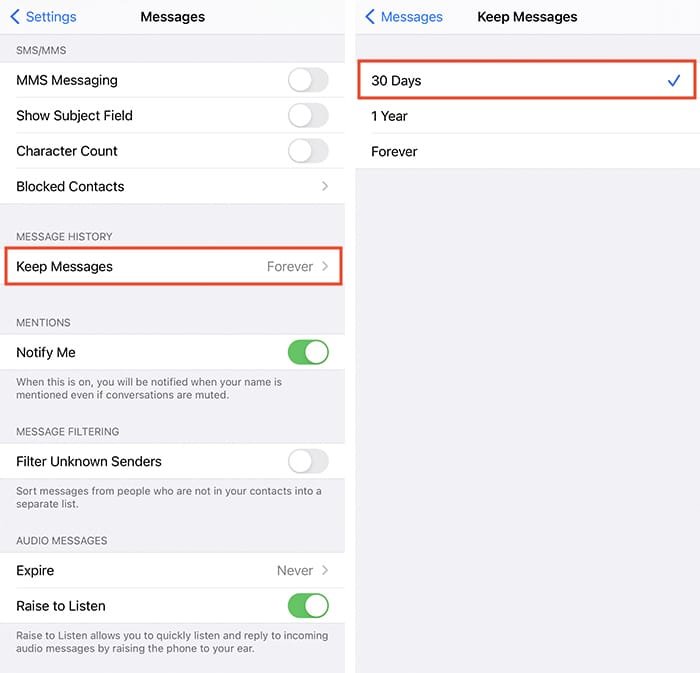Настройки конфиденциальности iOS Автоматическое удаление сообщений