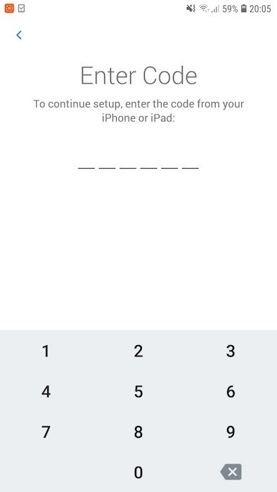 Android попросит вас ввести код с вашего устройства iOS.