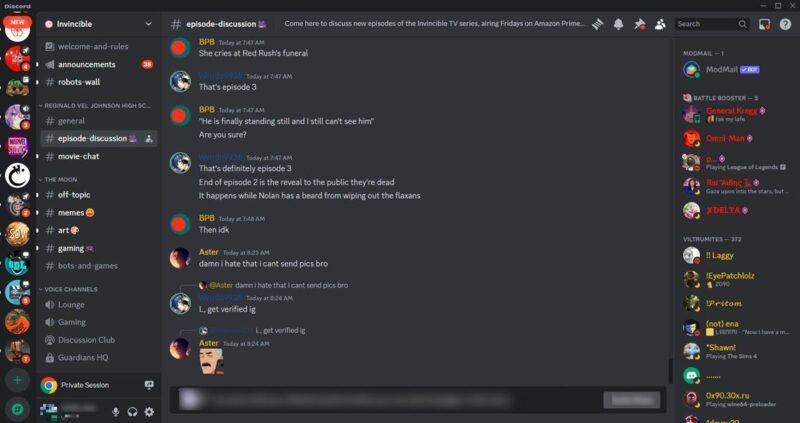 Вид сервера Invincible в Discord.