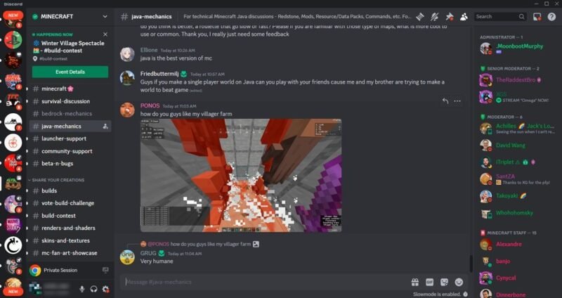 Просмотр сервера Minecraft в Discord.