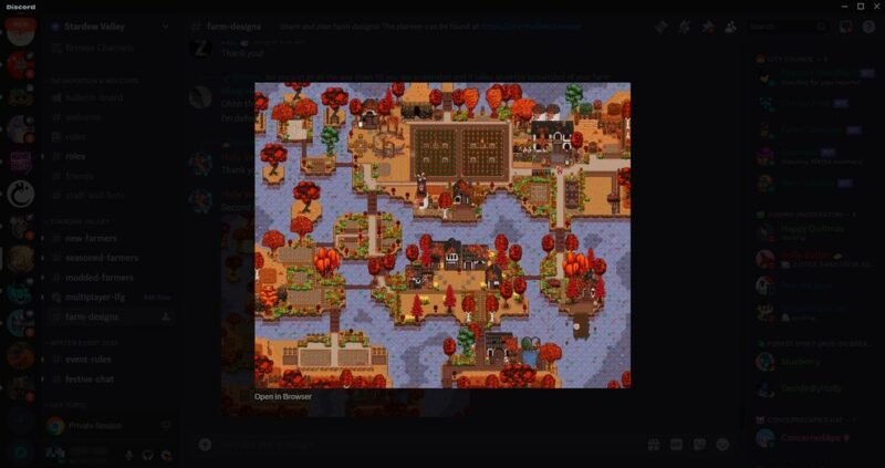 Вид сервера Stardew Valley в Discord.