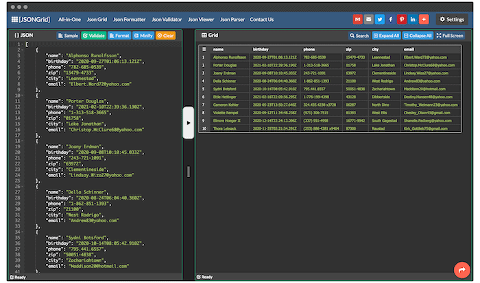 Форматер JSONGrid Json.