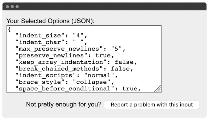 Параметры в формате JSON.