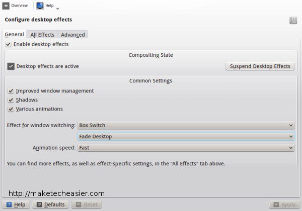 Общие настройки эффектов рабочего стола KDE