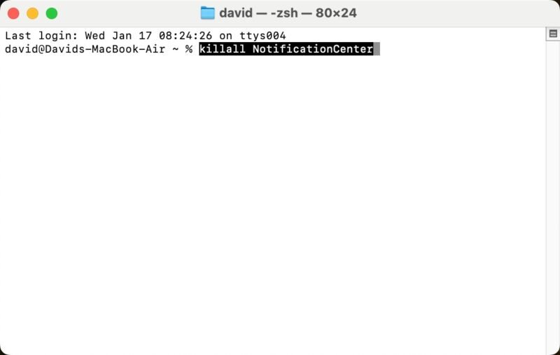 Команда Killall Notificationcenter Macos