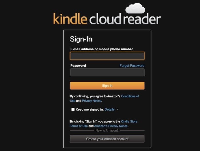 Вход в Kindle Cloud Reader