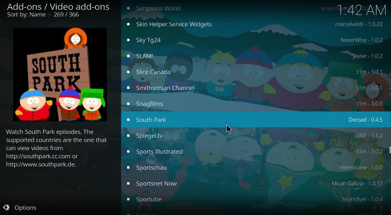 лучшие дополнения для Kodi в южном парке