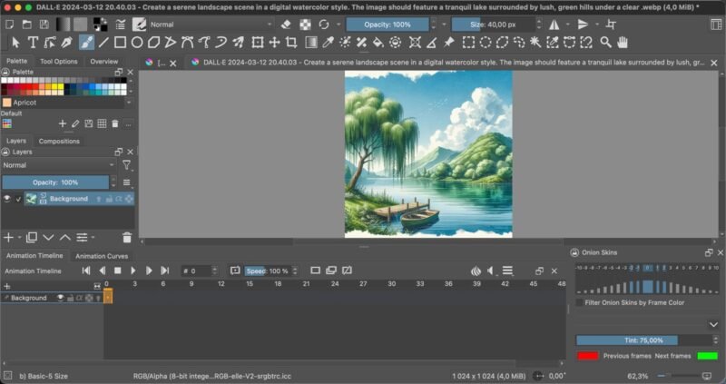 Рабочая область Krita Animation