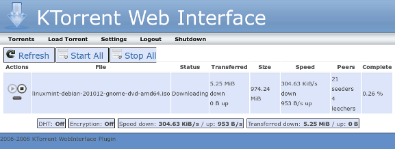 Загрузка веб-интерфейса KTorrent