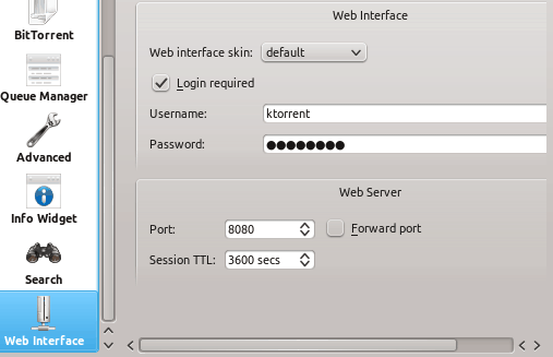 Настройки веб-интерфейса KTorrent