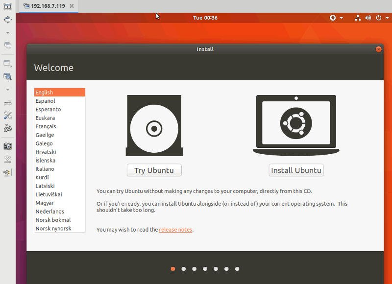 Установите Ubuntu через VNC